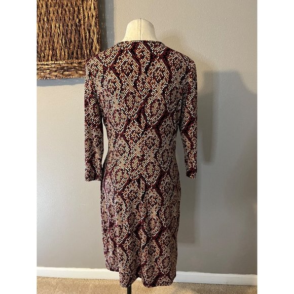 Laundry Design Faux Wrap Dress Stretch Career Church Washble Burgundy Orange Tan - Picture 13 of 13